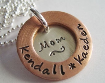 Personalized Family Necklace - Mommy Charm Necklace - Hand Stamped with Children's Names - Gift for Mom - Hand Stamped Mother's Day Gift