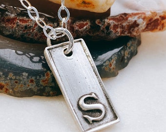 Initial Charm Necklace - Hand Crafted in Fine Sterling Silver - Tiny Sterling Initial Tag - Kiln Fired - Gift for Her