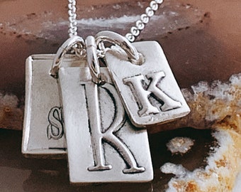 Hand Crafted Sterling Initial Charm Necklace - Initial Necklace - Personalized Necklace - Square Initial Charms