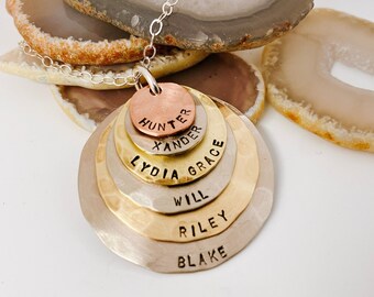 Mommy Necklace - Stacked Metal Charm Necklace - Mom Necklace with Kids Names - Personalized Necklace for Mom -  Personalized Gift