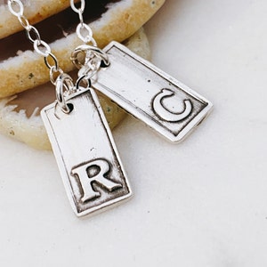 Stamped Initial Necklace Personalized Necklace Initial Dainty Initial Tag Necklace image 1