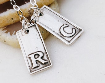 Stamped Initial Necklace - Personalized Necklace Initial - Dainty Initial Tag Necklace