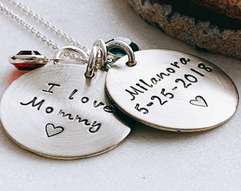 Hand Stamped Necklace - Personalized Jewelry - Sterling Silver Birthdate Necklace - Necklace for Mom - Gift for Grandma