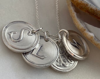 Wax Seal Charm Necklace - Sterling Artisan Initial Necklace - Mixed Up Fonts Sterling Silver