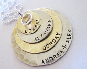 Personalized Layered Necklace - Pendant for Mom - Hand Stamped Mixed Metal Necklace - Gift for Mom - Custom Name Necklace