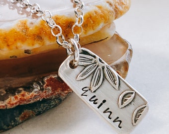 Personalized Daisy Necklace with Hand Stamped Name - Wild Flower Charm Necklace in Sterling Silver