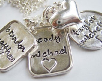 Personalized Gift For Mom - Hand Stamped Charm Necklace - Sterling Silver - Border Charms - Heart Charm Necklace - Gift for Grandma