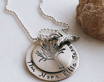 Family Tree Necklace Stamped  in Sterling Silver