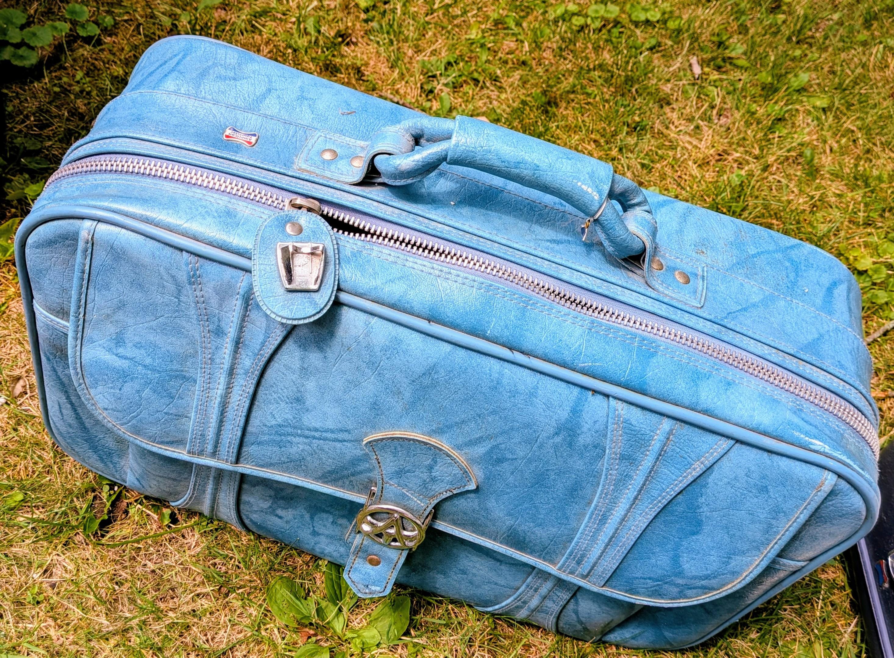70s Blue Travel Suitcase - Etsy