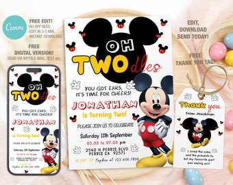 Mickey TWODLES Birthday Invitation Template, Kids Party Invite (Digital)