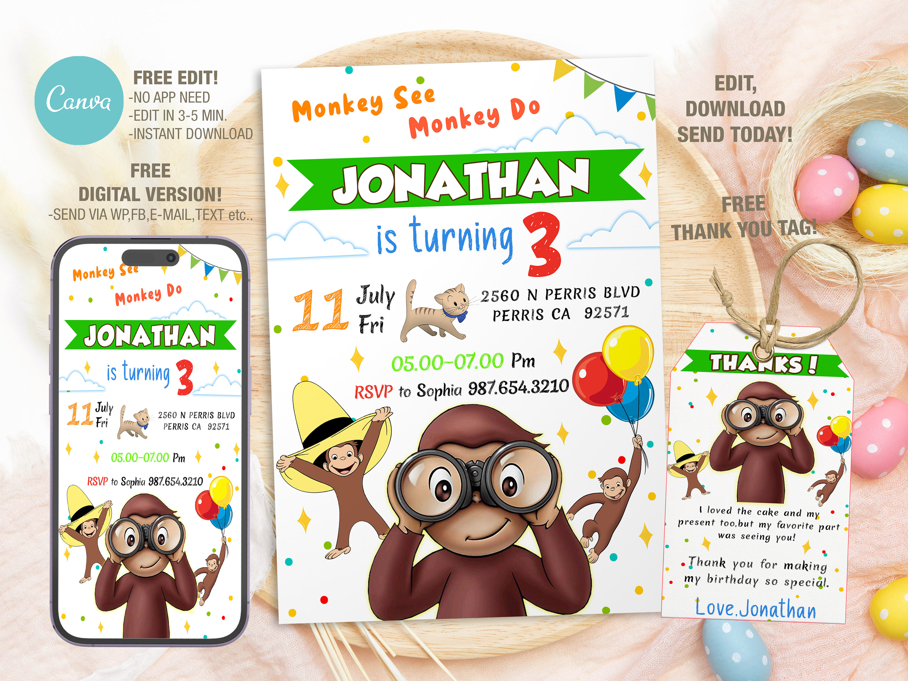 George Michael Invitation Curious George Birthday Invitation Template, Printable Party Invite ...
