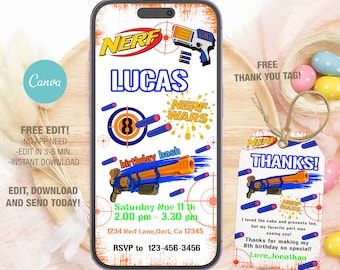 Editable Nerf Birthday Invitation Template, Kids Party (Digital Download)