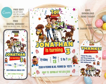 Kids Editable Toy Story Birthday Invitation Template, Printable Birthday Party Invitations, Digital Kids Party Invite Template Bday Card