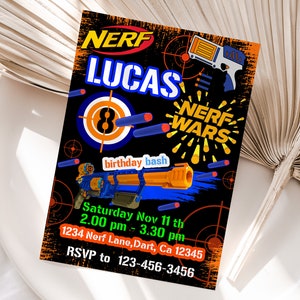 Kids Editable Nerf Birthday Invitation Template, Printable Birthday Nerf Party Invitations, Digital Kids Party Invite Template image 3