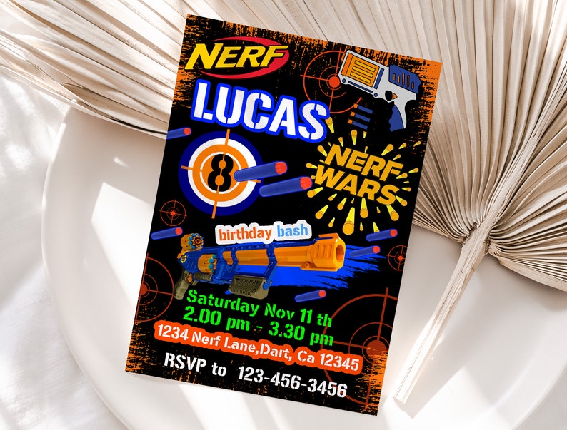 Kids Editable Nerf Birthday Invitation Template, Printable Birthday Nerf Party Invitations, Digital Kids Party Invite Template image 3