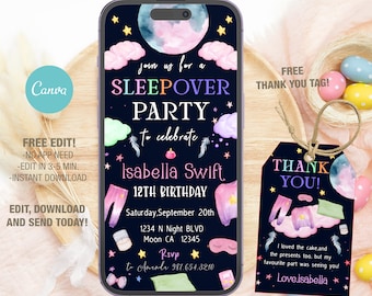 Editable Sleepover Birthday Invitation Template, Slumber Party (Digital Evite)
