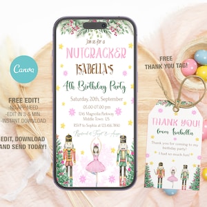 Bearbeitbare Handy Nussknacker Geburtstagseinladung Vorlage, Einladungen zur Geburtstagsfeier, Digitale Kinder Party einladen, Evite Bday Karte