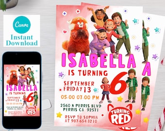 Turning Red Birthday Invitation, Editable Canva Template (Digital)