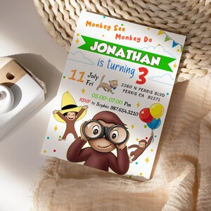 Editable Curious George Birthday Invitation Template, Printable ...