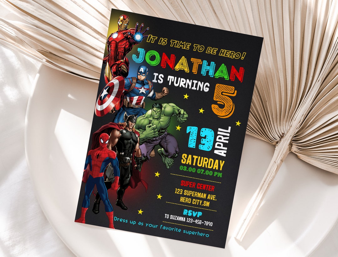 Superhero Birthday Invitation Template, Printable Party Invite (digital ...