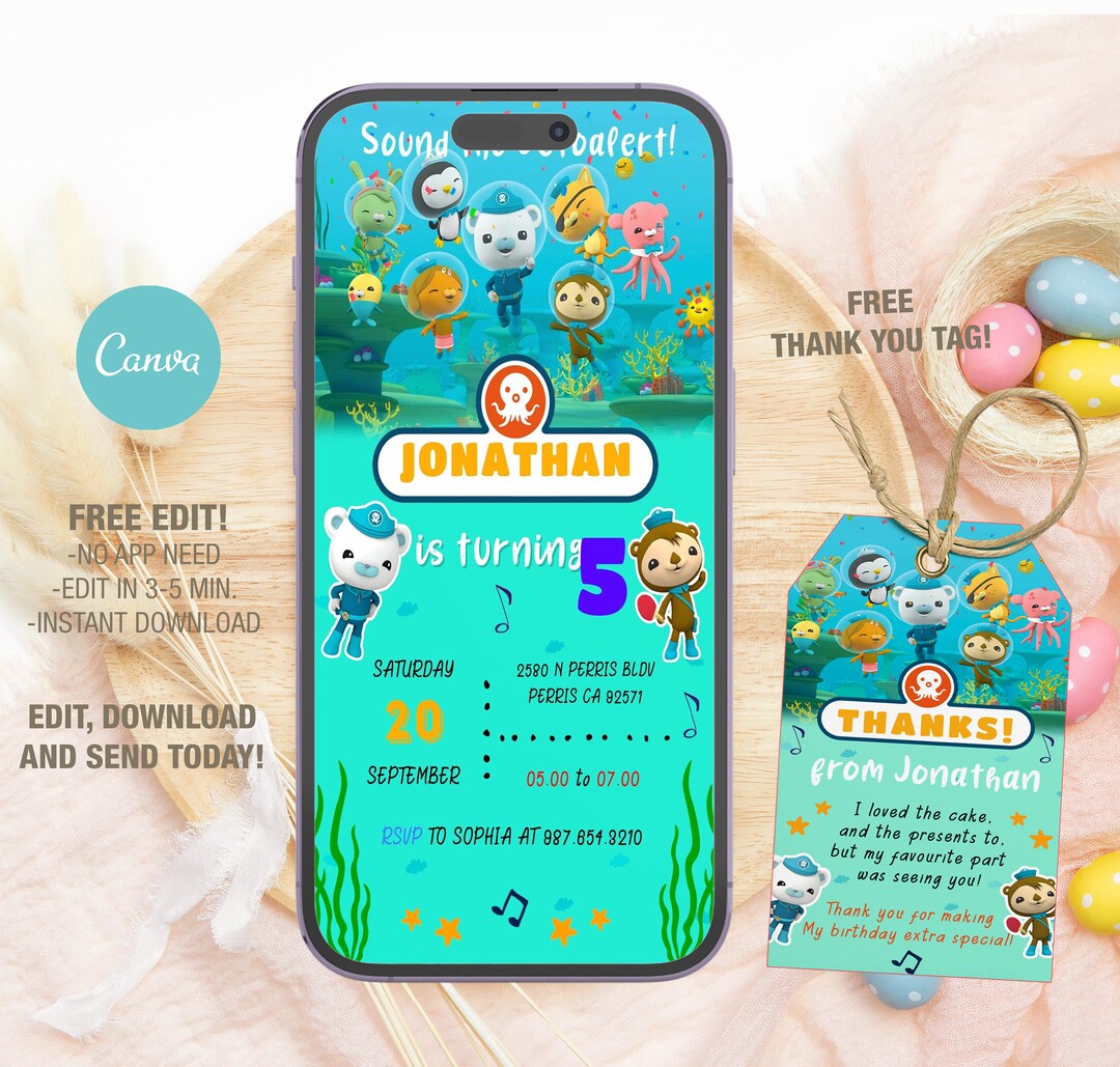 Editable Mobile the Octonauts Birthday Invitation Template, Printable ...