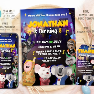 Editable Sing 2 Birthday Invitation Template, Printable Birthday Party Invitations, Digital Bday Party Invite Bday Card