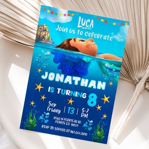 Kinder bearbeitbare Luca Geburtstagseinladungsvorlage, druckbare Geburtstagsfeiereinladungen, digitale Kinderparty einladen Vorlage Bday Card
