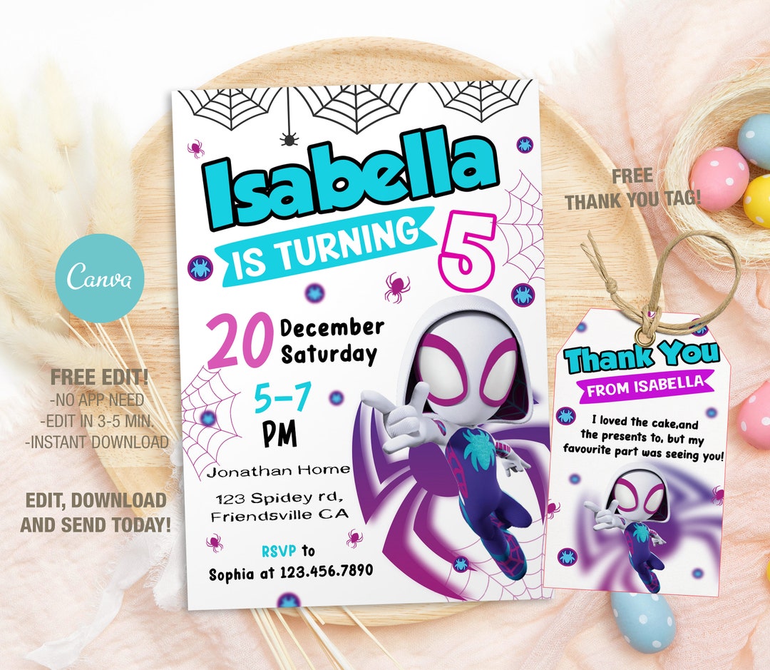 Ghost Spider Birthday Invitations
 Editable Ghost Spider Birthday Invitation Template Printable Spidey