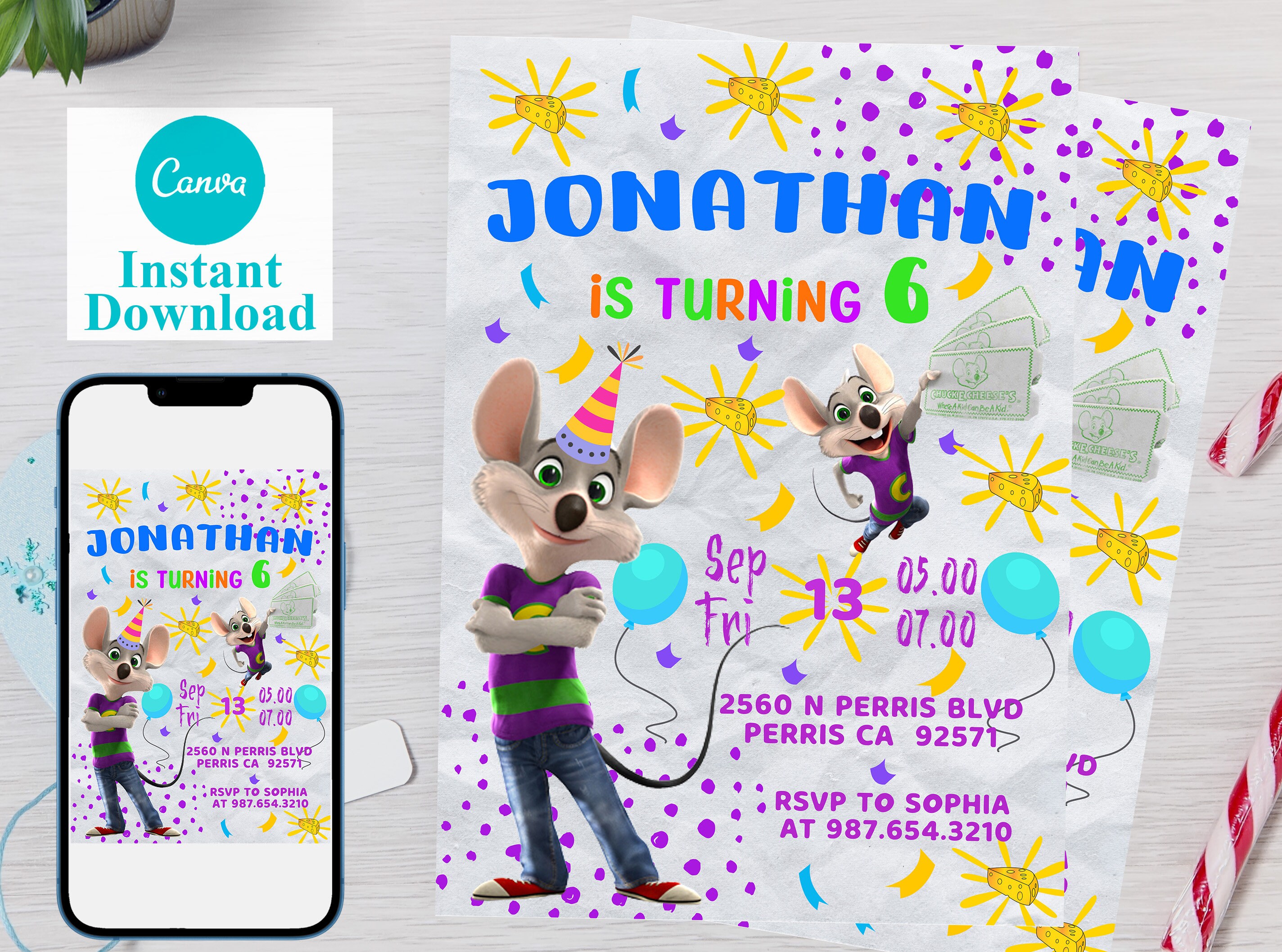 Editable Chuck E Cheese Birthday Invitation Template, Printable ...