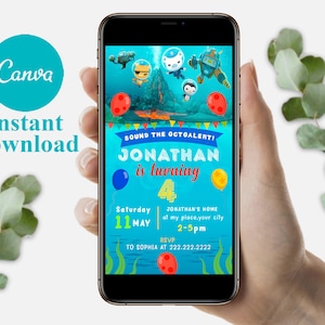 Editable Mobile Octonauts Birthday Invitation Template, Birthday Party Invitations, Digital Kids Party Invite, Evite Bday Card