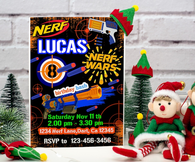 Kids Editable Nerf Birthday Invitation Template, Printable Birthday Nerf Party Invitations, Digital Kids Party Invite Template image 2