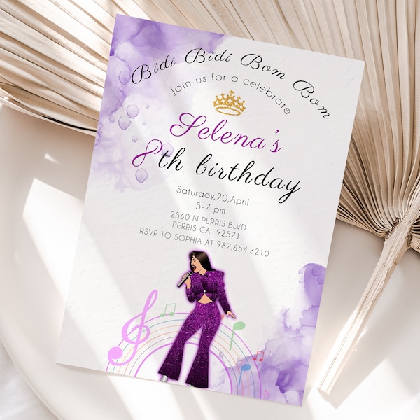 Modèle modifiable d'invitation d'anniversaire Selena (numérique)