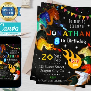 Modèle d'invitation d'anniversaire modifiable Wings of Fire, invitations de fête d'anniversaire imprimables, carte d'anniversaire d'invitation numérique fête d'anniversaire