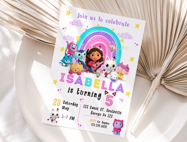 Editable Gabbys Dollhouse Birthday Invitation Template, Printable Birthday Party Invitations, Digital Bday Party Invite, Invite Bday Card image 2