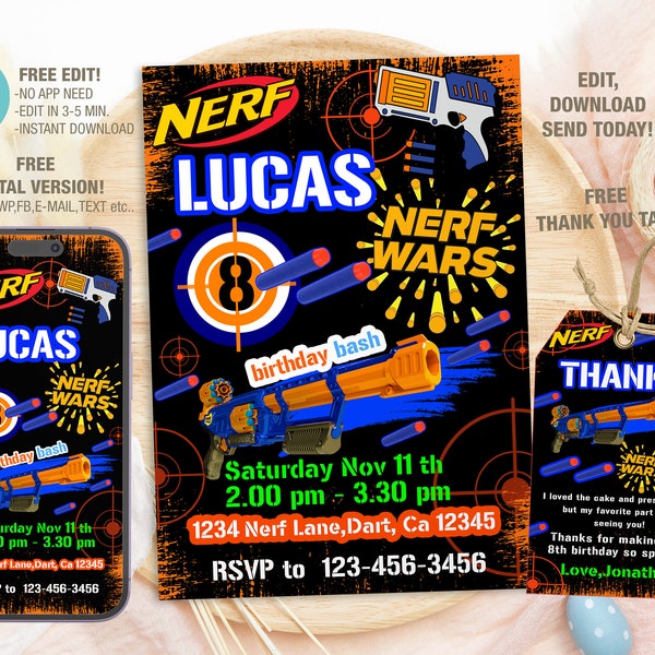 Kids Nerf Birthday Party Invitation - Etsy