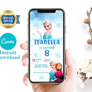 Editierbare mobile Frozen-Geburtstagseinladungsvorlage, Geburtstagsparty-Einladungen, digitale Party-Einladung, sofortiger Download der Bday Evite-Karte