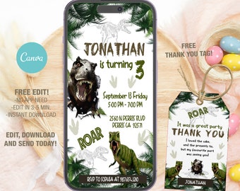 T-Rex Birthday Invitation Template, Dinosaur Party, Kids Evite (Digital)
