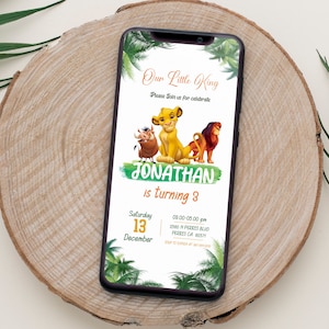 Modello mobile modificabile di invito di compleanno del Re Leone, Inviti per feste di compleanno, Invito per feste digitali per bambini, Biglietto elettronico Evite Bday