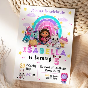 Modèle modifiable d'invitation d'anniversaire Gabbys Dollhouse, invitations de fête d'anniversaire imprimables, invitation numérique de fête d'anniversaire, carte d'anniversaire d'invitation image 5