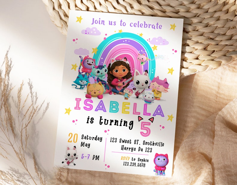 Editable Gabbys Dollhouse Birthday Invitation Template, Printable Birthday Party Invitations, Digital Bday Party Invite, Invite Bday Card image 5