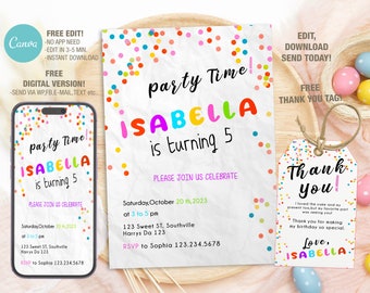 Editable Confetti Birthday Invitation Template, Printable Birthday Party Invitations, Digital Bday Party Invite, Invite Bday Card Flyer