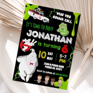 Modelo editável de convite de aniversário dos Caça-Fantasmas, convites de festa de aniversário para impressão, cartão de aniversário digital para convite de festa de aniversário
