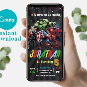 Modello modificabile per invito di compleanno mobile, inviti per feste di compleanno, invito per feste digitali per bambini, biglietto di compleanno Evite con download istantaneo