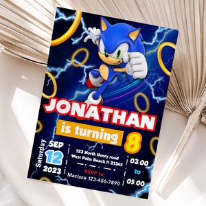 Bearbeitbar The Hedgehog Geburtstagseinladungsvorlage, druckbare Geburtstagsfeier-Einladungen, digitale Kinderparty einladen, Jungen- und Mädchen-Geburtstagskarte