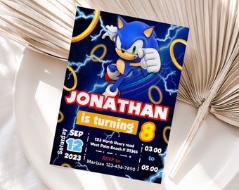 Editable Sonic Birthday Invitation Template, Printable Birthday Party Invitations, Digital Kids Party Invite Template, Boys & Girls Invite