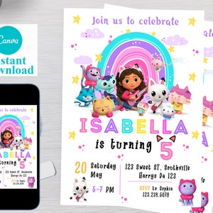 Editable Gabbys Dollhouse Birthday Invitation Template, Printable Birthday Party Invitations, Digital Bday Party Invite, Invite Bday Card image 3