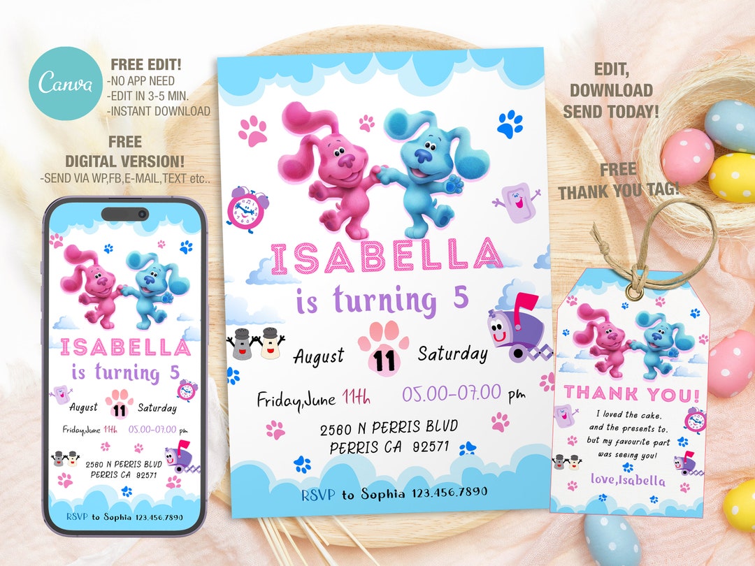 Editable Blues Clues Birthday Invitation Template, Printable Birthday ...