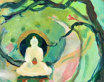 Dharma art Buddha Under Oak pigmented print 12x12"