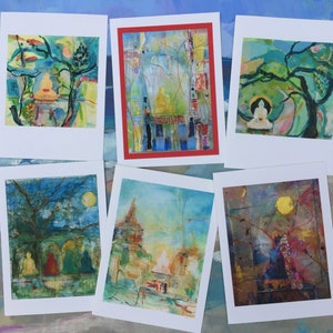 BuddhaLand Dharma notitiekaart set van 6 beeldende kunst door Nancy Hamlin-Vogler