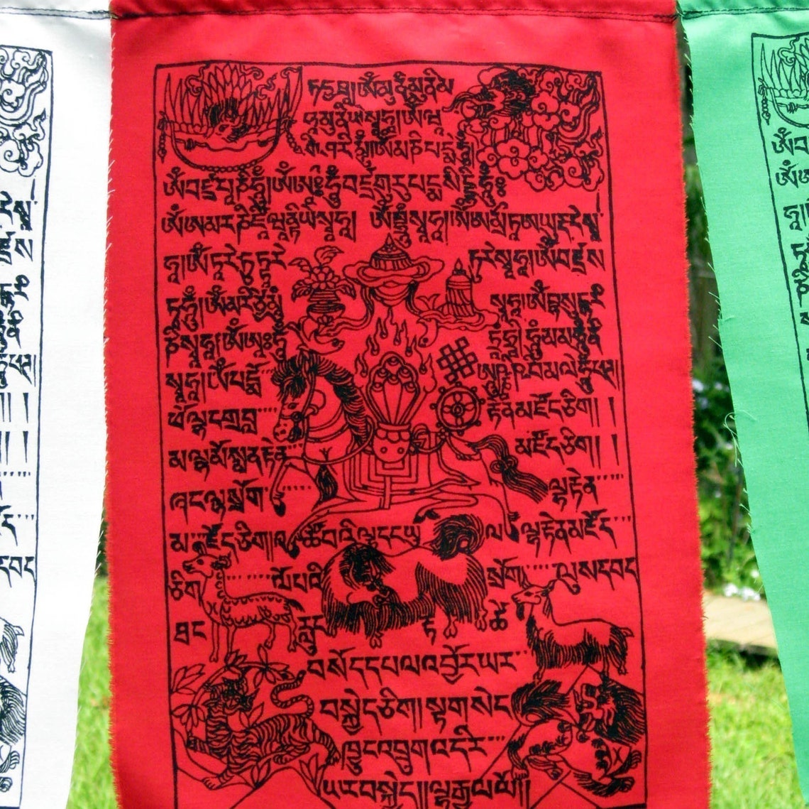 Silk Screened Tibetan Prayer Flags String of 5 Etsy